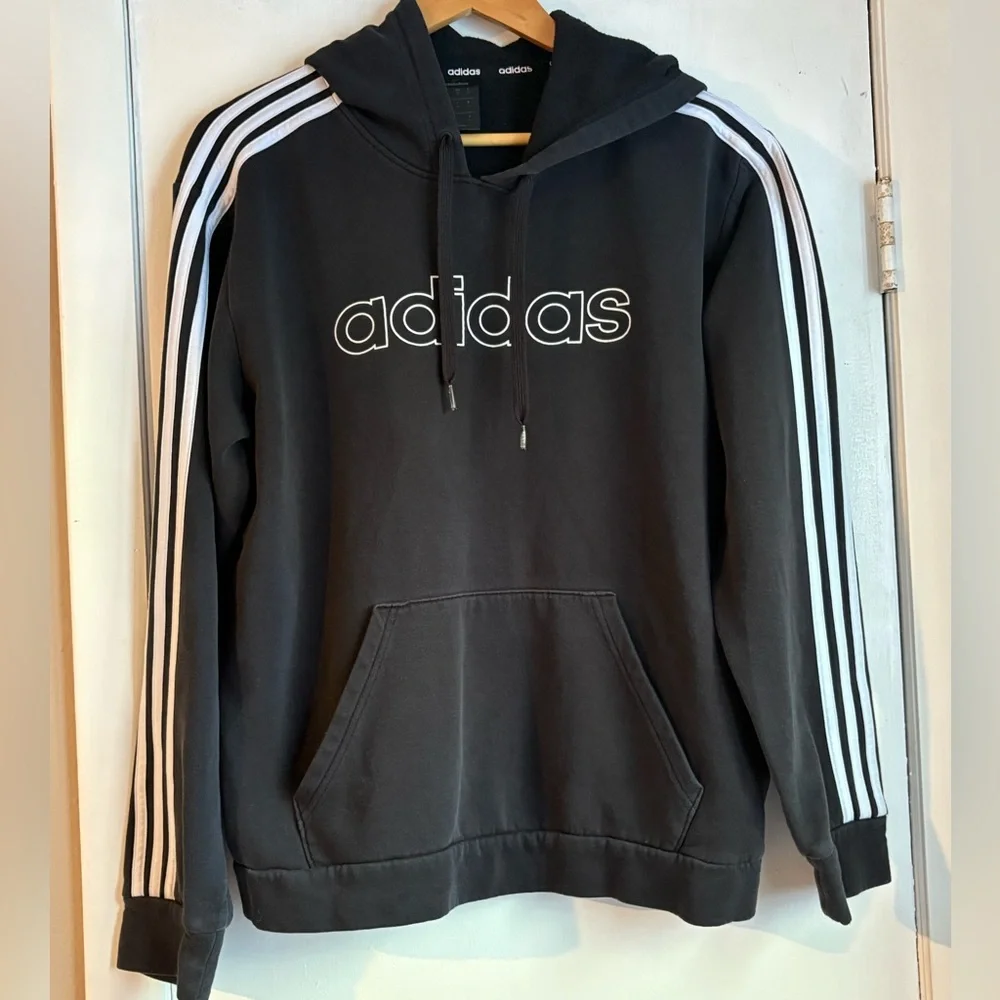Adidas Black Hoodie with White Accents - Picture 1 of 7